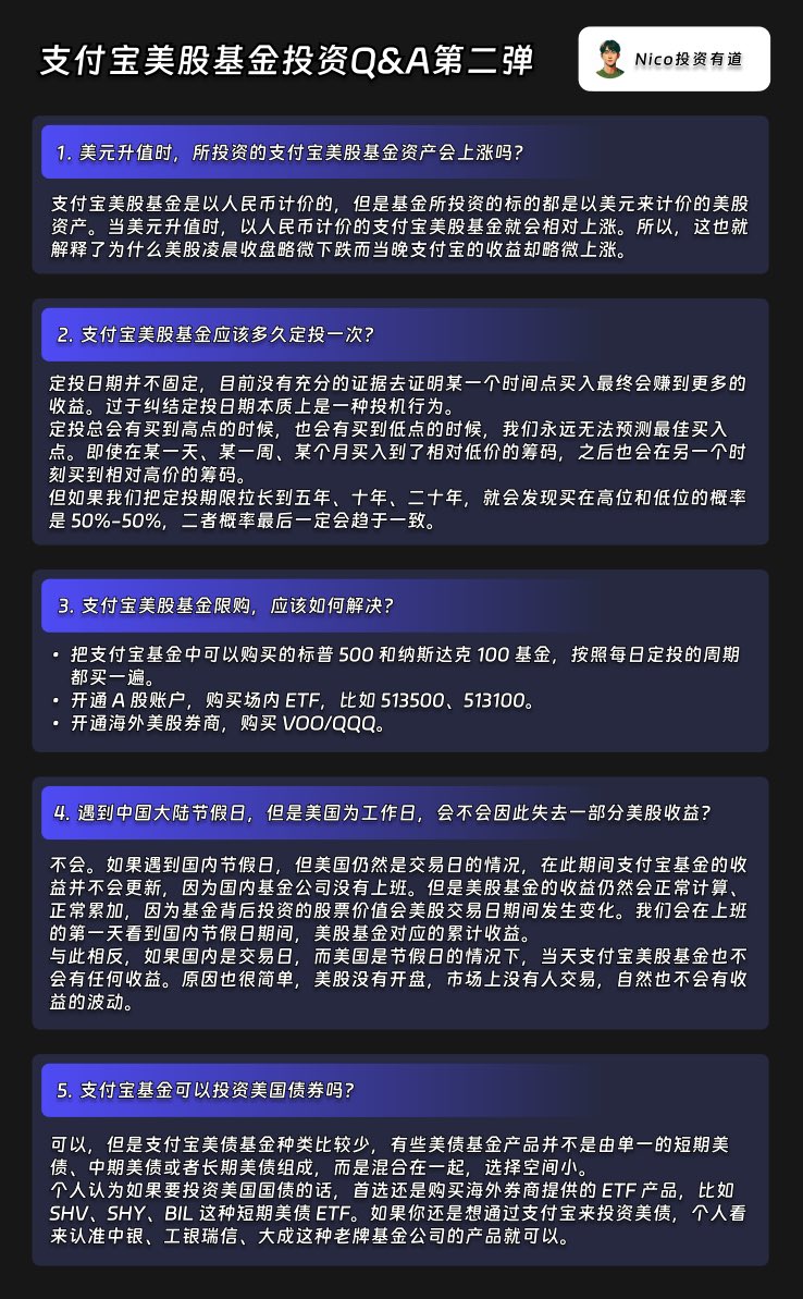 一图看懂支付宝美股基金投资 Q&A 第二弹!